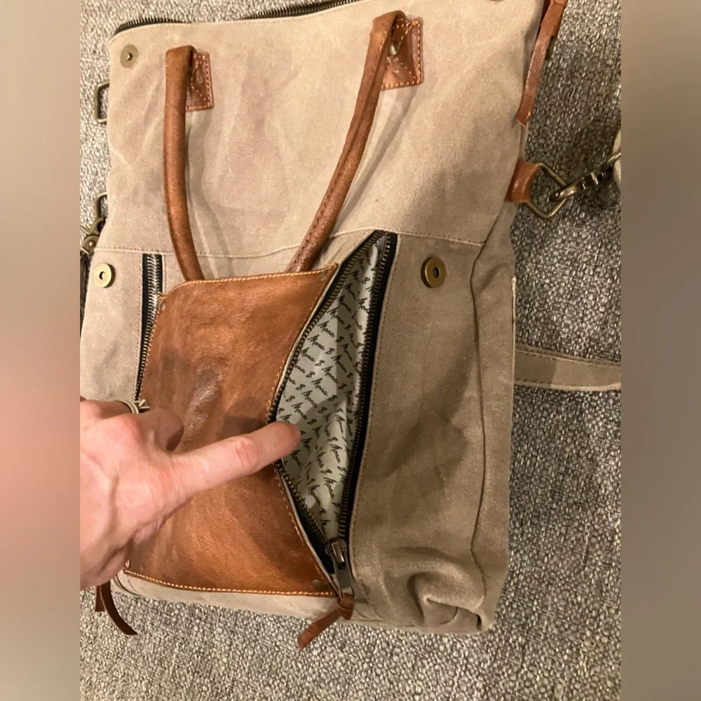 Mona B canvas/leather convertible crossbody satchel - Picture 5 of 10